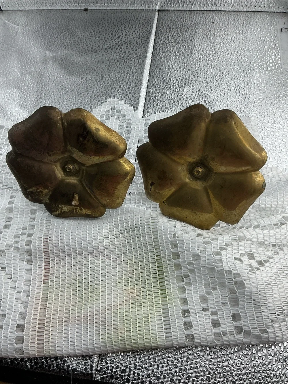Vintage Pair of Floral Enameled Brass Candle Holders From India